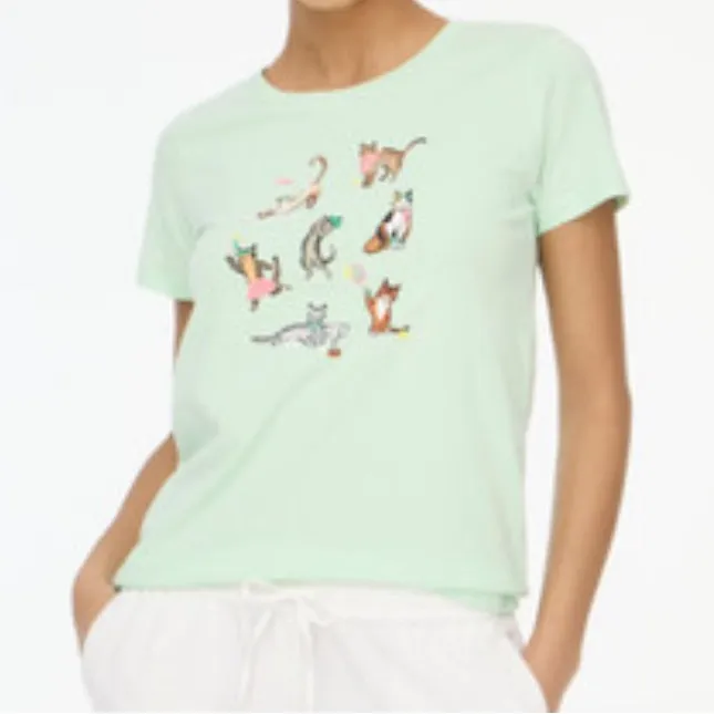 J.Crew Womens Green Sporty Cats Collectors Graphic Tee - Image 2