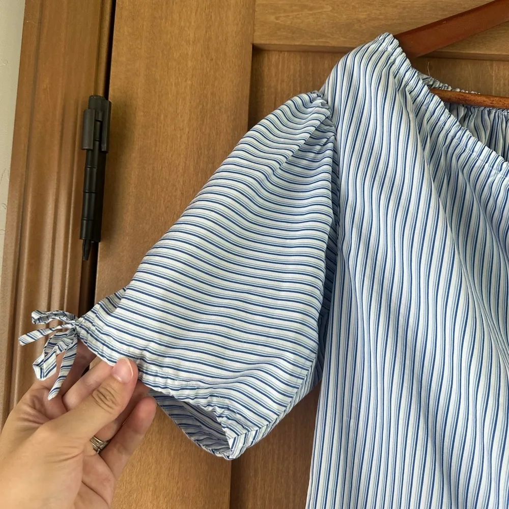Tory Burch Ariana Blue Striped Tie Blouse Puff Sleeves Women’s size XS​​ - Image 5