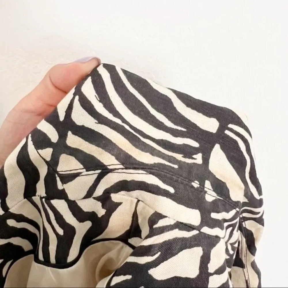 Calvin Klein Womens Linen Zebra Print Blazer Jacket in Black Cream Size‎ 4 - Image 7
