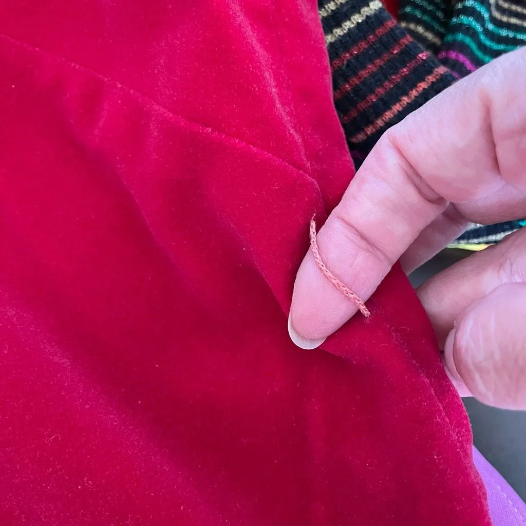 Vintage 60s Red Velveteen Shift Dress Pink Cropped Blouse XS - Image 8