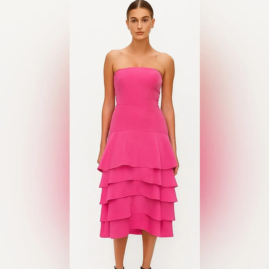 Antonio Melani Pink Silk Strapless Dress with Ruffled Bottom Sz 4 - Image 6