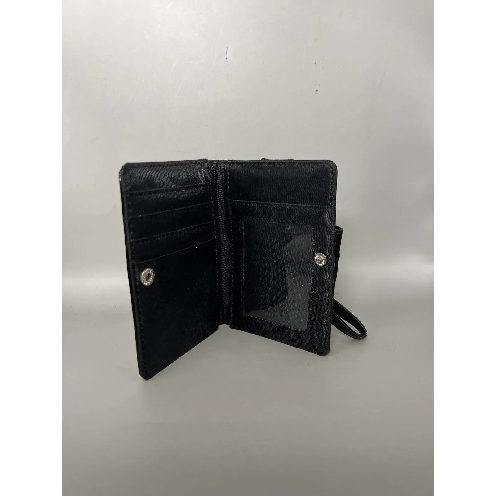 Crocodile Embossed Patent Wristlet Wallet Womens Black ID Window Card Slots - Image 6