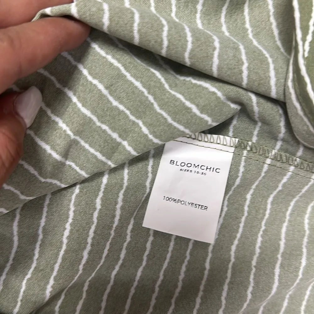 Bloomchic Striped Summer V Short Flowy Swing Casual Neck Short Sleeve (Green Sz - Image 11