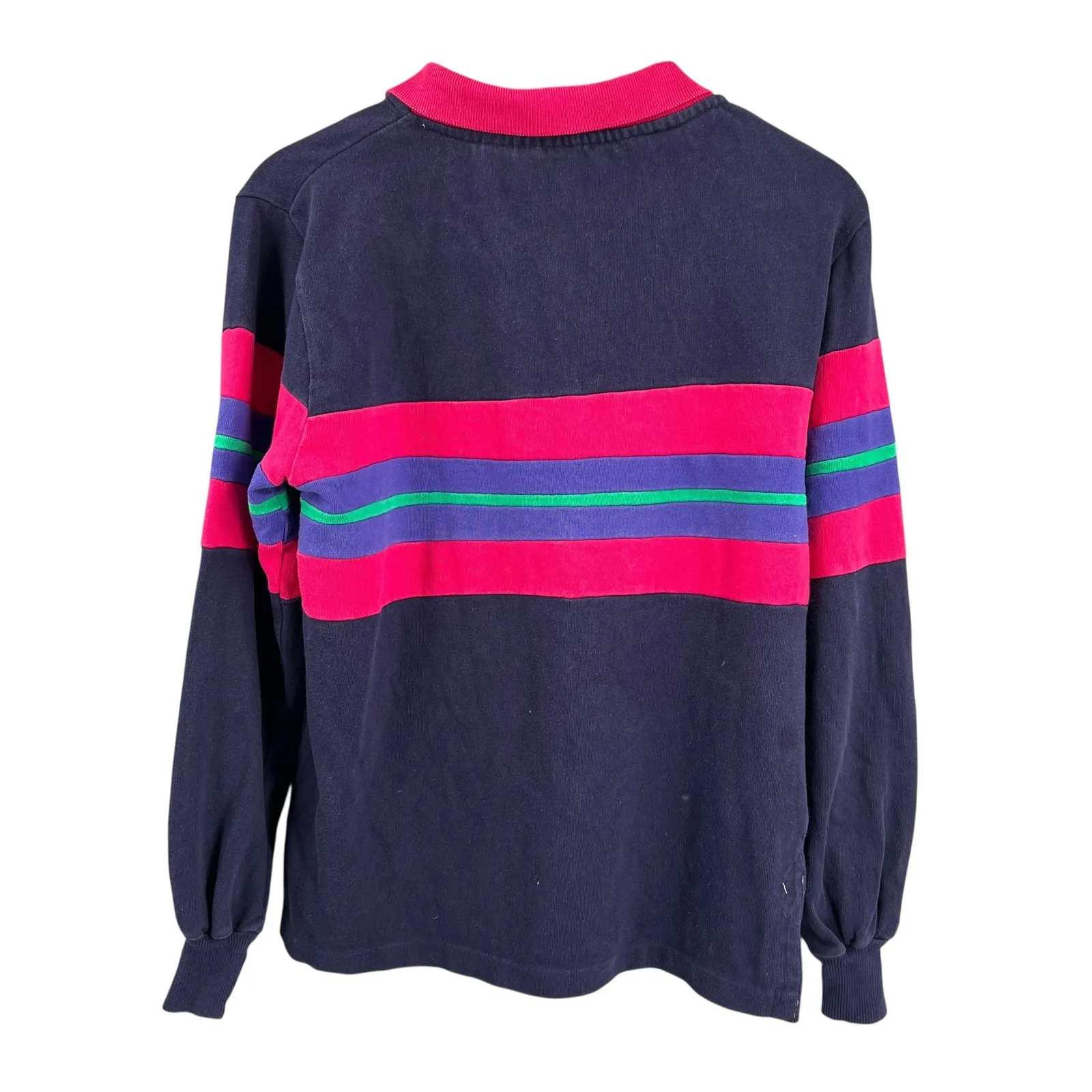 Vintage The Eagles Eye Rugby Sweatshirt Navy Pink Stripe L Cotton Fair Condition Blue Size L - Image 2