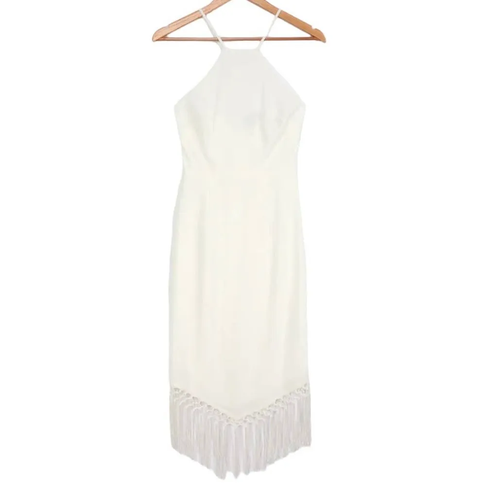 NWOT ~ LULUS Make It Tropical White Sleeveless Fringe Midi Dress ~ Women's SMALL - Image 8