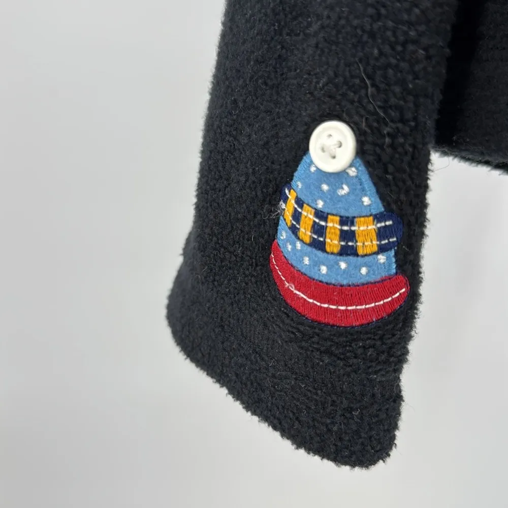 Croft & Barrow Black Fleece button front cardigan XL winter holiday felted patch - Image 7