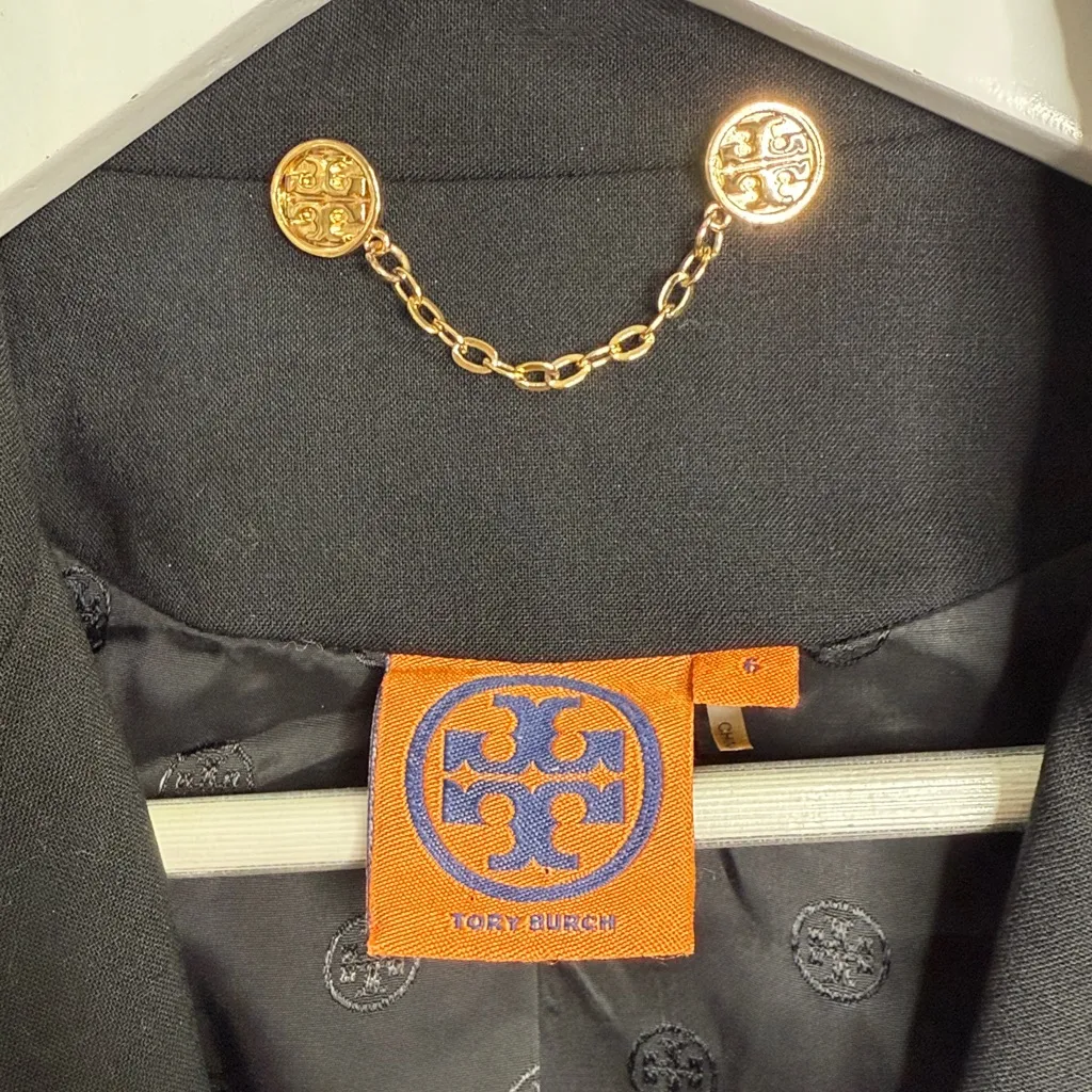 Tory Burch  Wool-Blend Black Blazer Button- Front Jacket W1923 Sz 6 - Image 4