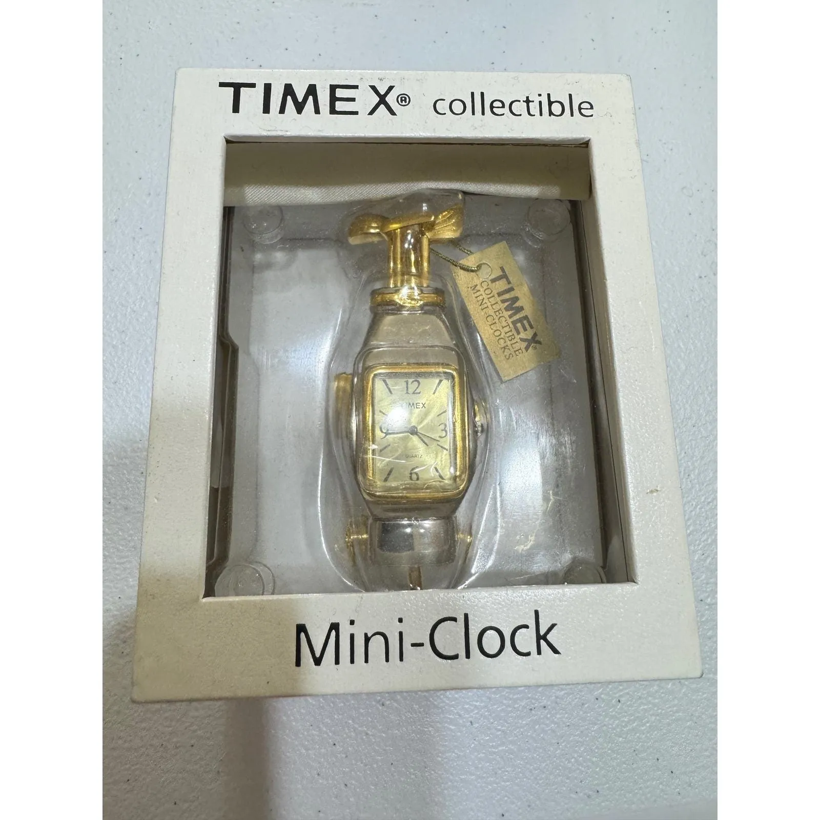 VTG Timex Collectible Mini Clock Golf Bag Design Gold Silver Tone Quartz TMX210 - Image 3