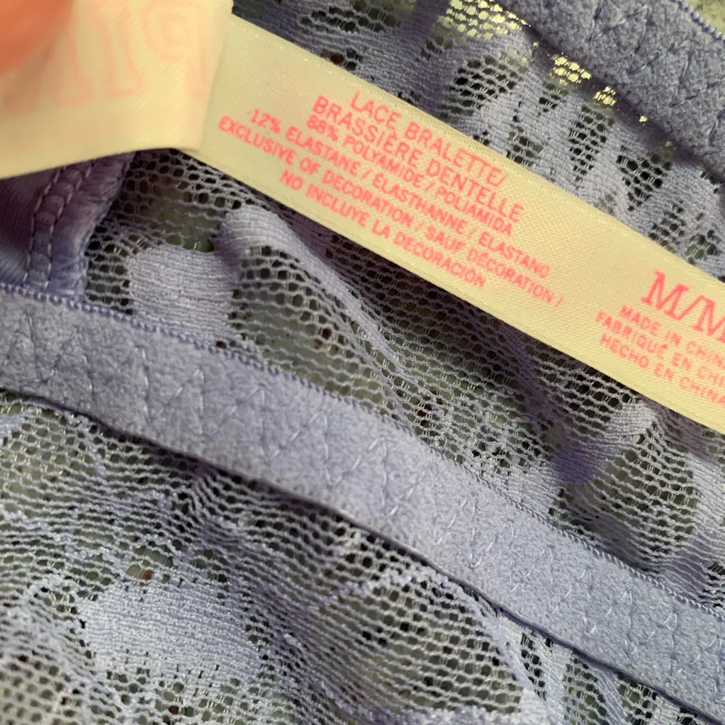 Pink Victoria Secret fairycore V neck lavender lace bralette adjustable straps M - Image 9