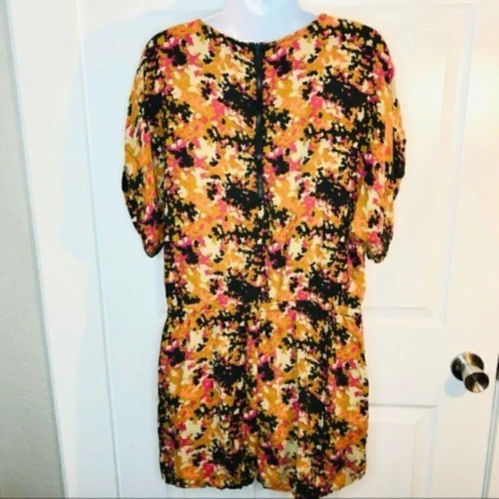 Fossil Abstract Colorful Romper Shorts Orange Tan Pink S - Image 9