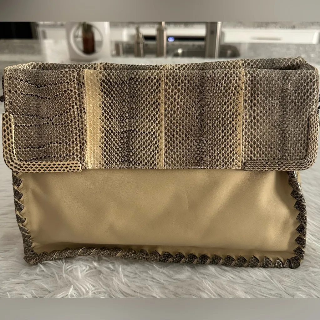 Bottega‎ Veneta Fold Over Woven Leather With Python Shoulder Bag Handbag - Image 3