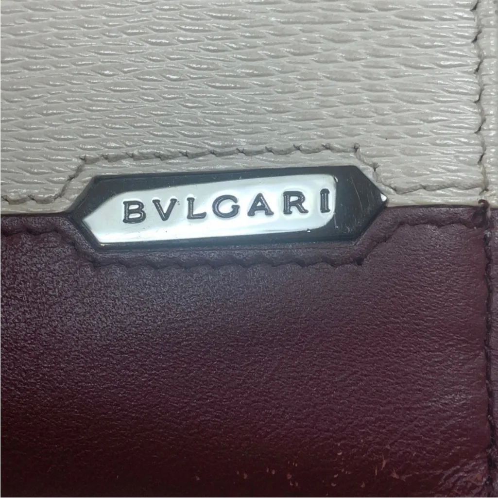 EUC Bulgari Long Zippy Leather Wallet, Box, Tissue Paper. Cream and Burgundy - Image 2