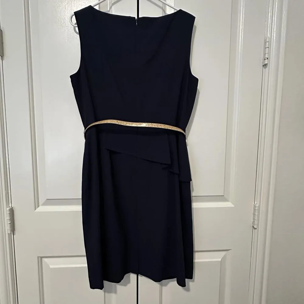 Antonio Melani Blue Sz 12 Half Peplum Sheath Dress With Belt Sleeveless - Image 3