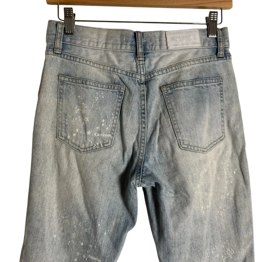 Pistola High Rise Straight Leg Distressed Astrology Sign Constellation Jeans 25 - Image 8