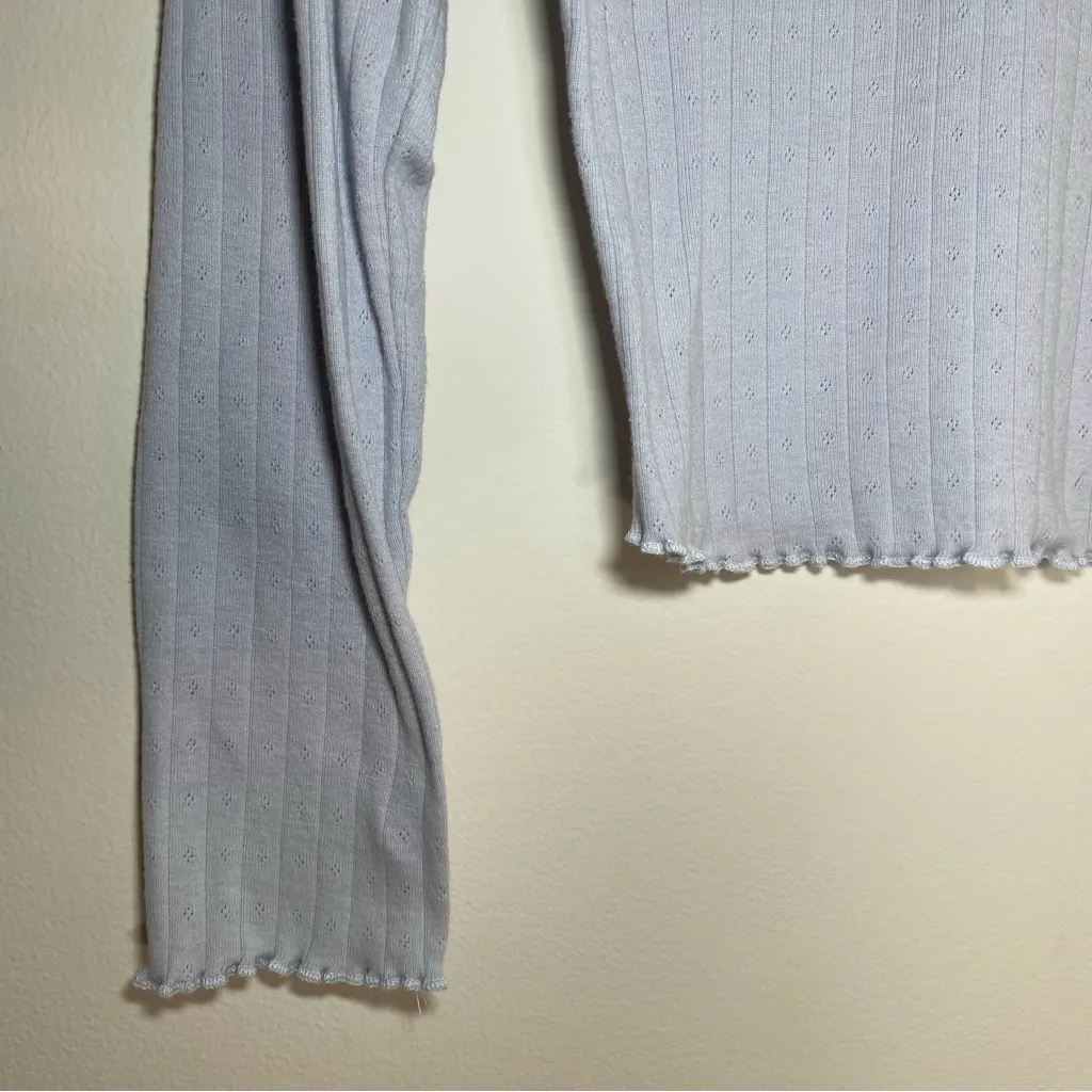 Wild Skye | Light Blue Long Sleeve Pointelle Cropped Top | Large - Image 4