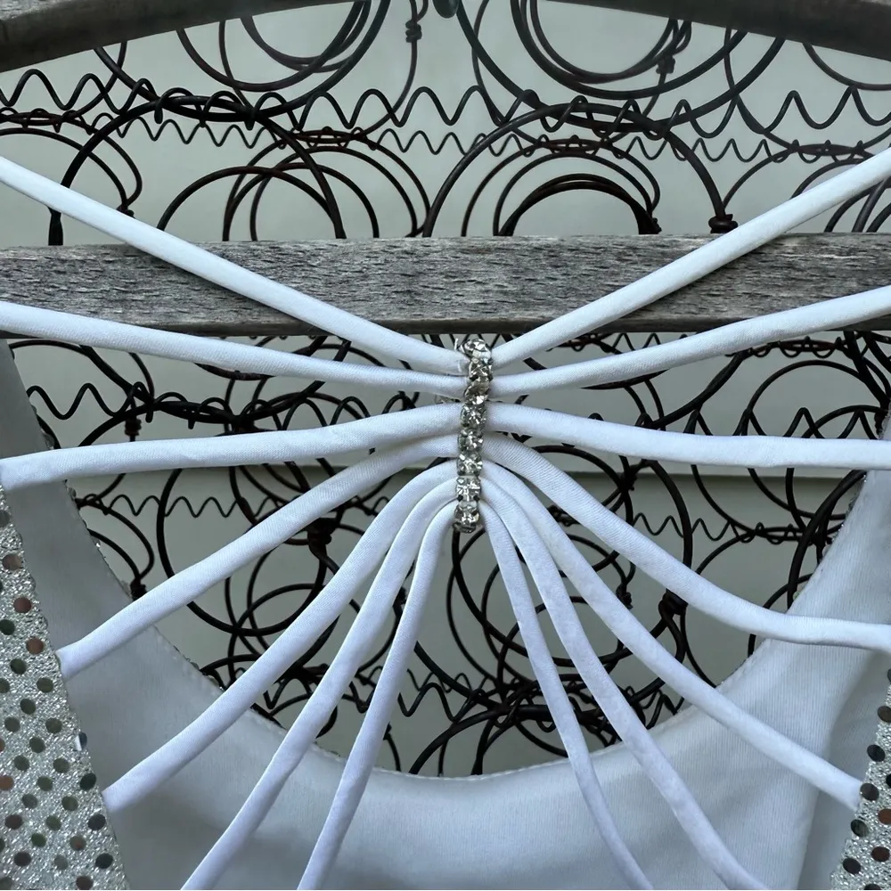 Vintage 90s Maurices Silver Sparkle Mini Dress Gown Party Glam Disco 7/8 - Image 5