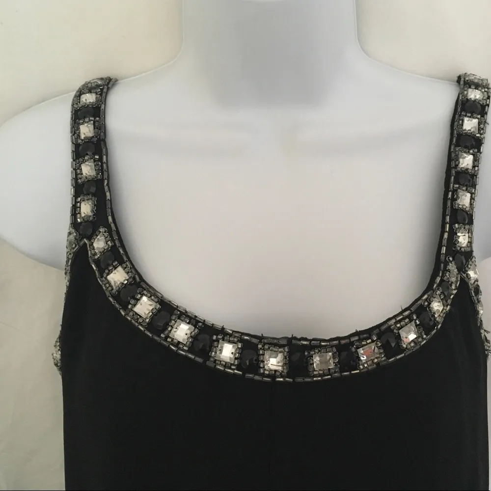 Ever Beauty Dressy Tank Top Embellished Jeweled Neckline Blouse Low Cut Back Sm Black Size 8 - Image 2