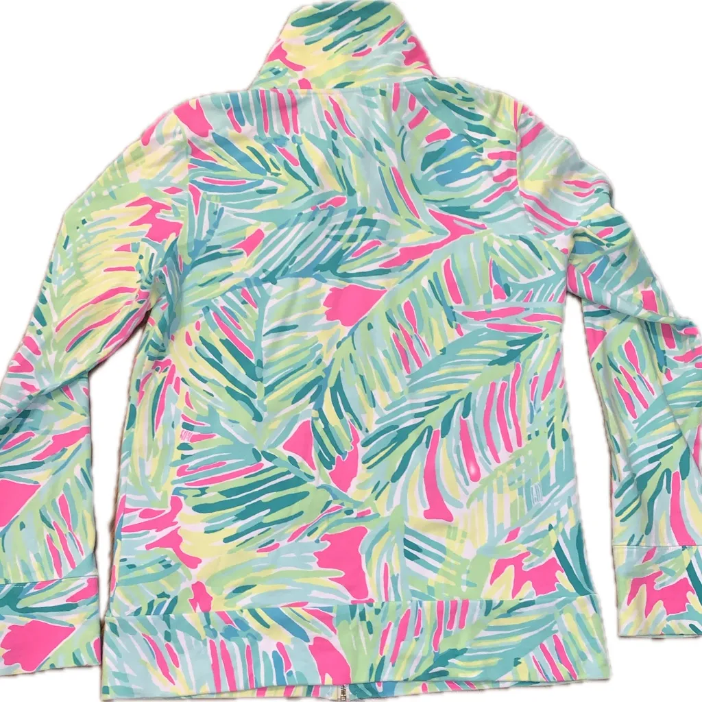 Lilly Pulitzer Leona UPF 50+ Zip Jacket Tropical Storm Green Pink Palm Leaves M - Image 3