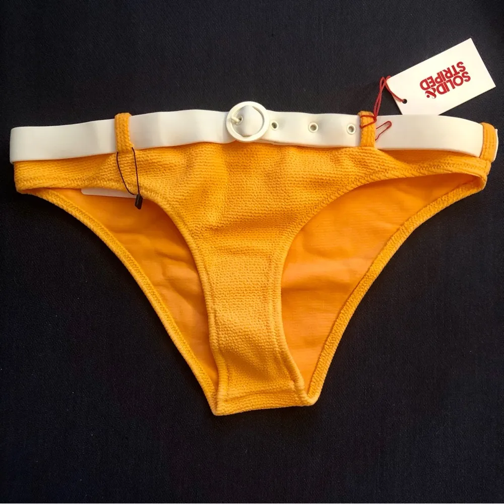 NWT Solid & Striped Rachel Bikini Bottom Belted White Contrast Mod Marigold Gold - Image 5