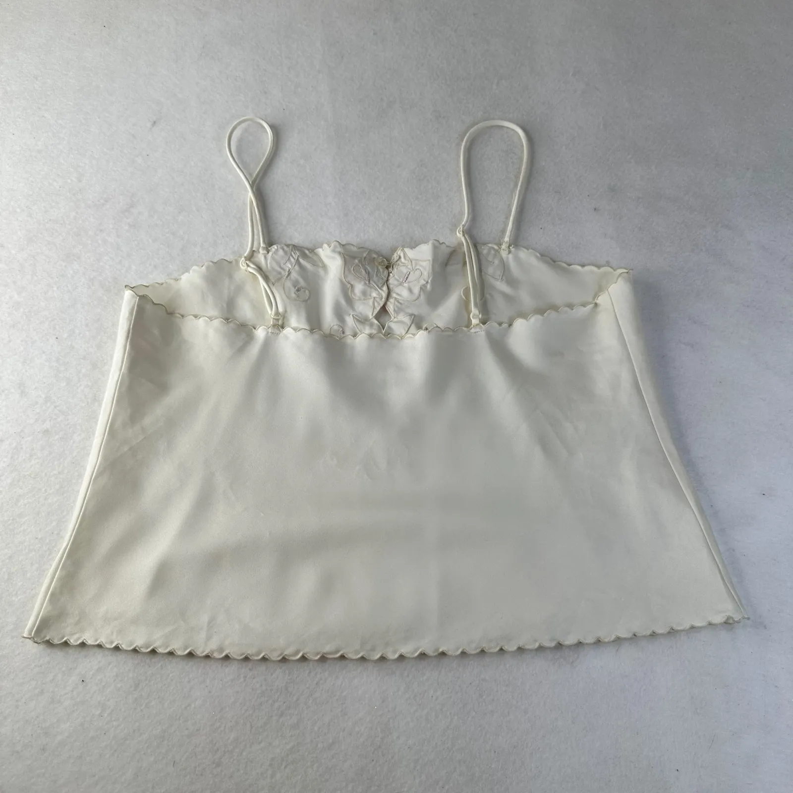 Barbizon Ivory Floral Applique Camisole Top Scalloped Hem Pink Size M - Image 6