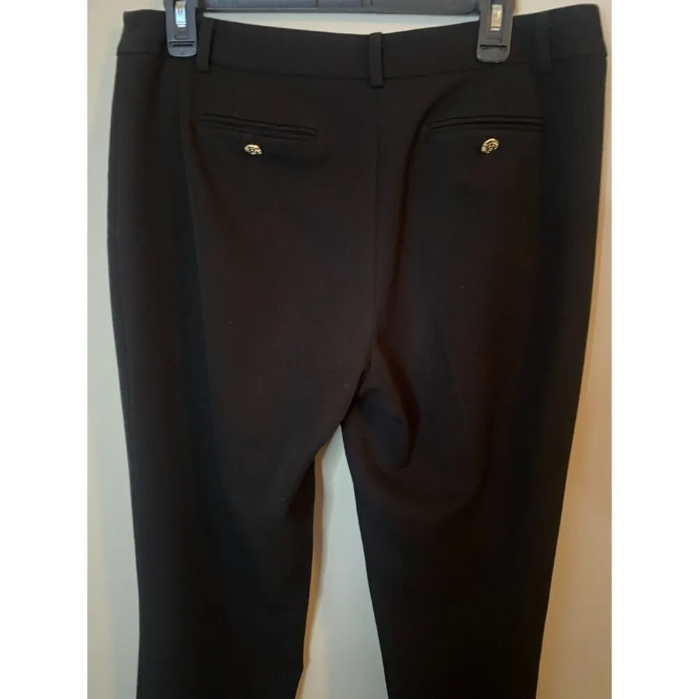 Anne Klein Womens Straight Leg Black Dress Pants Sz 8 Gold Lion Buttons Trousers - Image 13