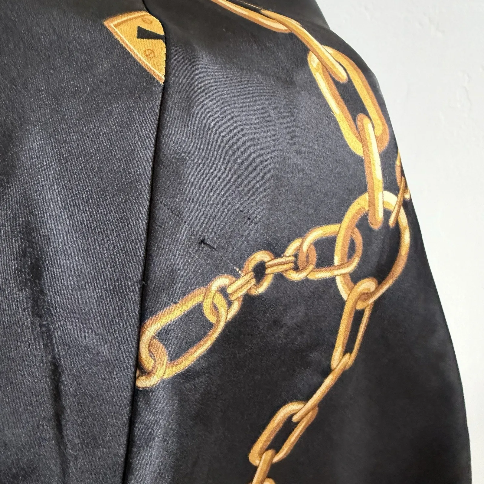 Y2K Victoria’s Secret Black Satin Slip Dress Gold Chain Lock Print Lace Size S - Image 6