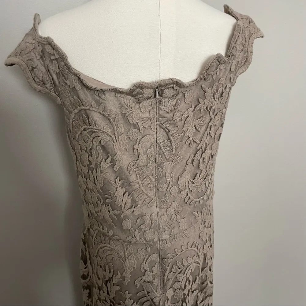 Tadashi Shoji Dress Embroidered Lace Off Shoulder Gown Wedding Taupe No Belt - Image 8