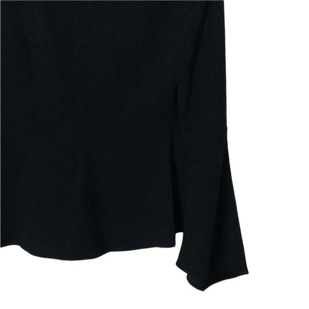 Intermix Black Plunge Bell Sleeve Top Front Tie Blouse Size P - Image 10