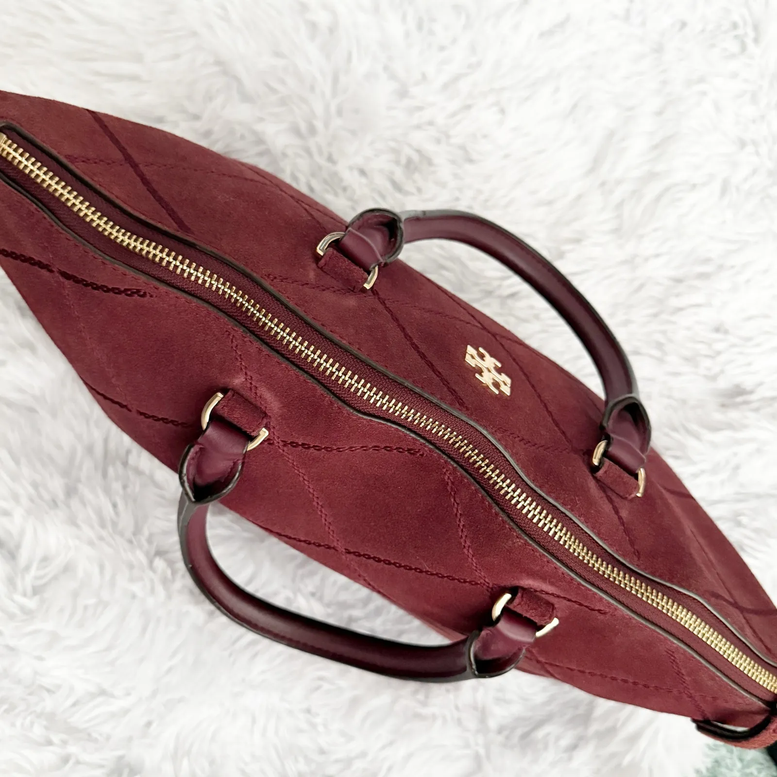 TORY BURCH | Maroon Wine Quilted Bag Purse Satchel Suede Leather Bag Purse Chain - Image 4