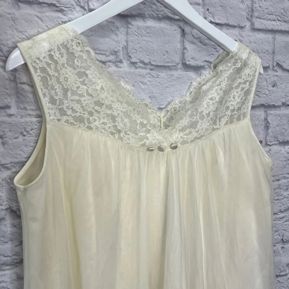Vintage Pinehurst Sheer Overlay Nylon Nightgown Size M Ivory White Lace Midi Size M - Image 3