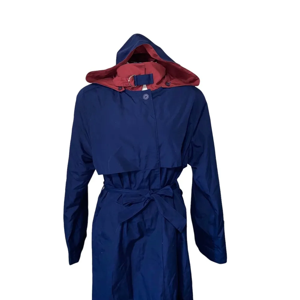 Vintage Investment Hooded Belted Trenchcoat Blue and Red Women's Size 10 - Image 4