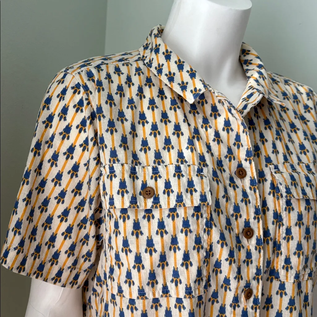 Duluth Trading Co Shirt Women M Artisan Hemp Cotton Short Sleeves Paw Print Yellow Size M - Image 2