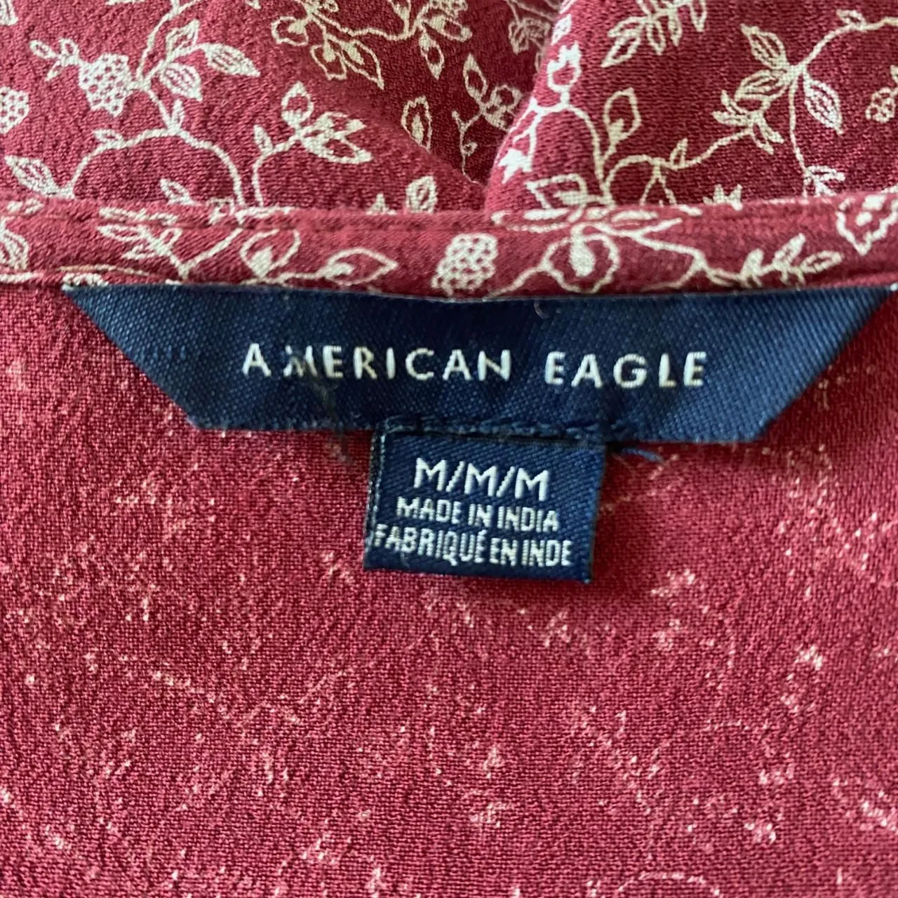 American Eagle Outfitters Boho Whimsical Burgundy Red Floral Babydoll Dress M - Image 6