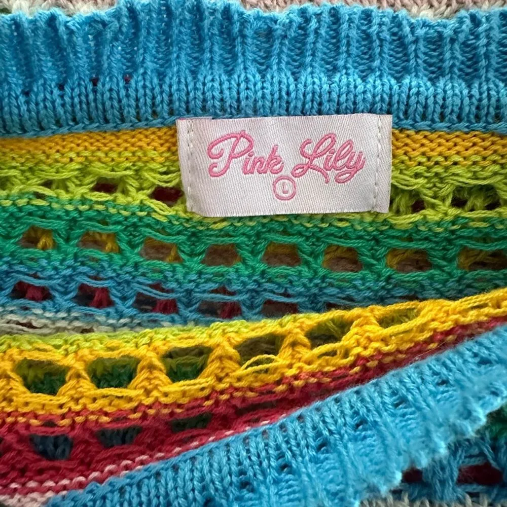 Rainbow Pride Sheer Knit Sweater Top Crochet Long Sleeve Festival Boho Hippie - Image 5