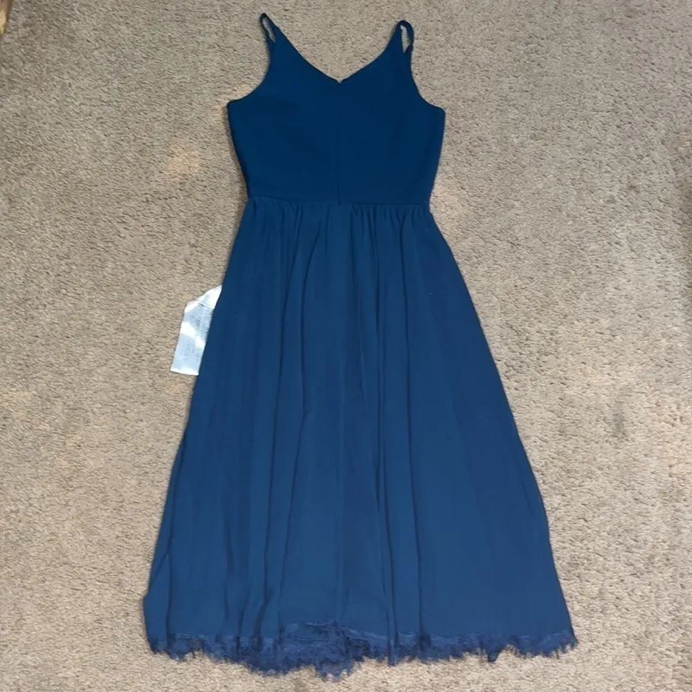 Dress The Population Alicia Chiffon‎ Lace Fit & Flare Midi Dress Peacock Blue XS - Image 9