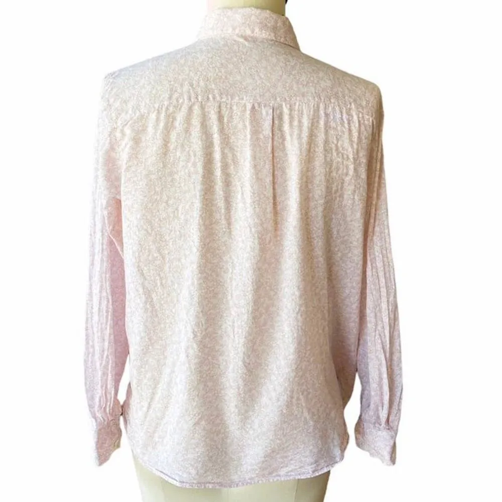 BANANA REPUBLIC Pink Flowers Long Sleeve White Blouse ~ Women's Top Size LARGE - Image 5