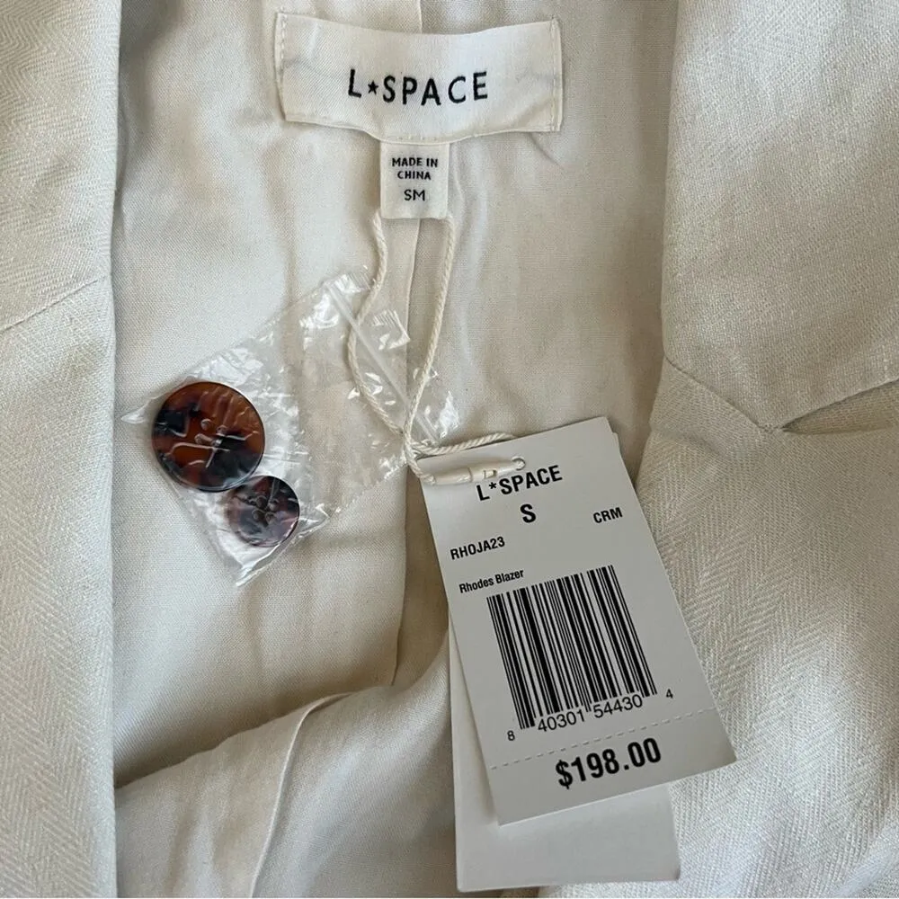 L*Space Women’s Rhodes White Cream Linen Cotton Double Breasted Long Blazer S - Image 4