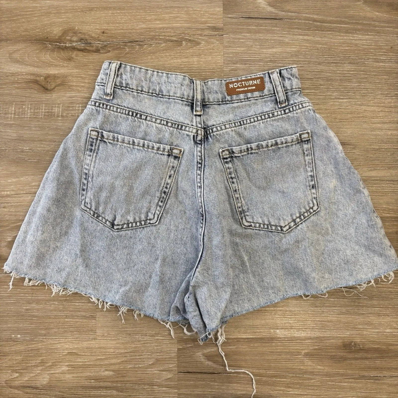 Nocturne Denim Shorts Womens Size 1 XS Bedazzled High Waisted Raw Hem Blue - Image 5