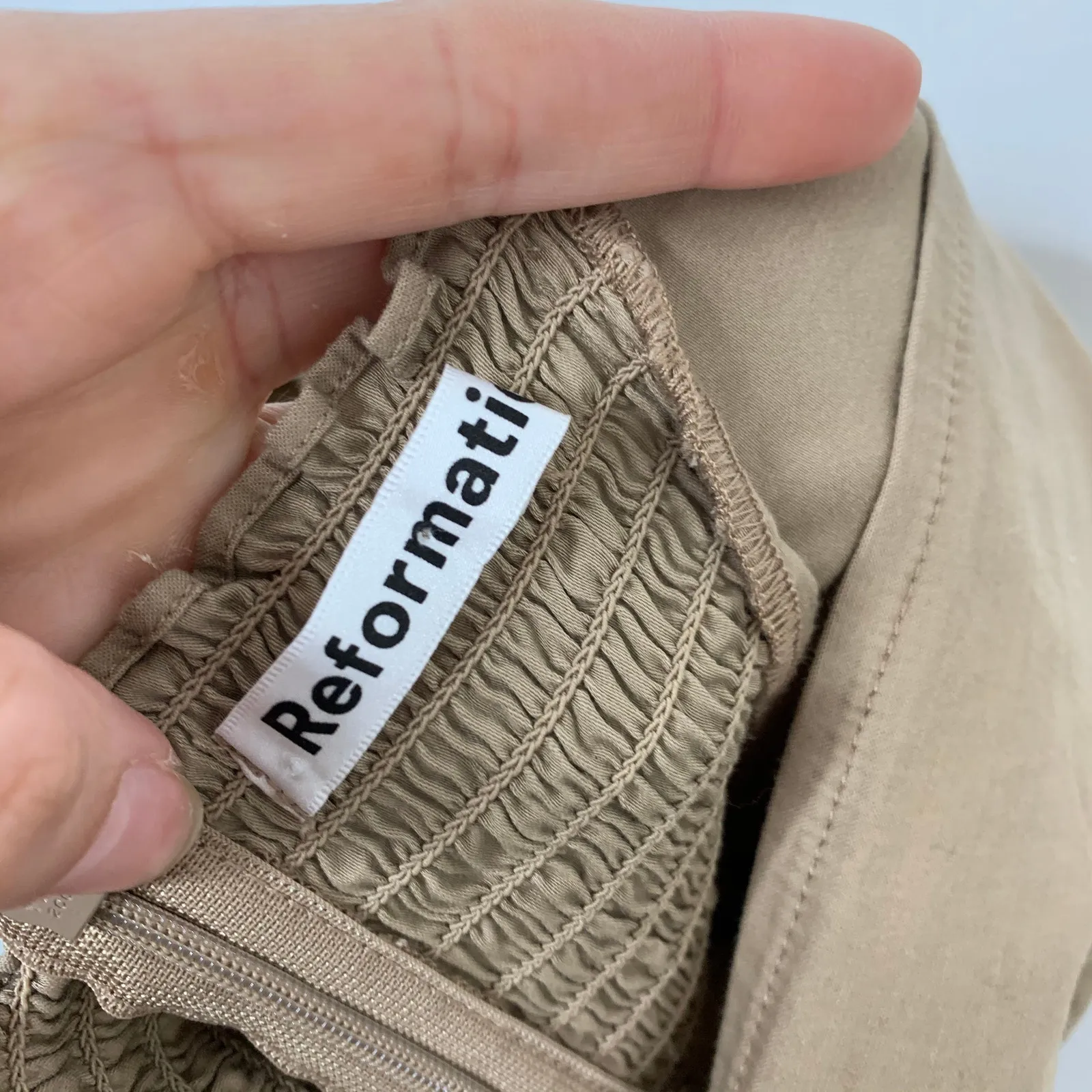 Reformation Luce Long Sleeve Stretch Khaki Midi Dress Womens 0 - Image 13