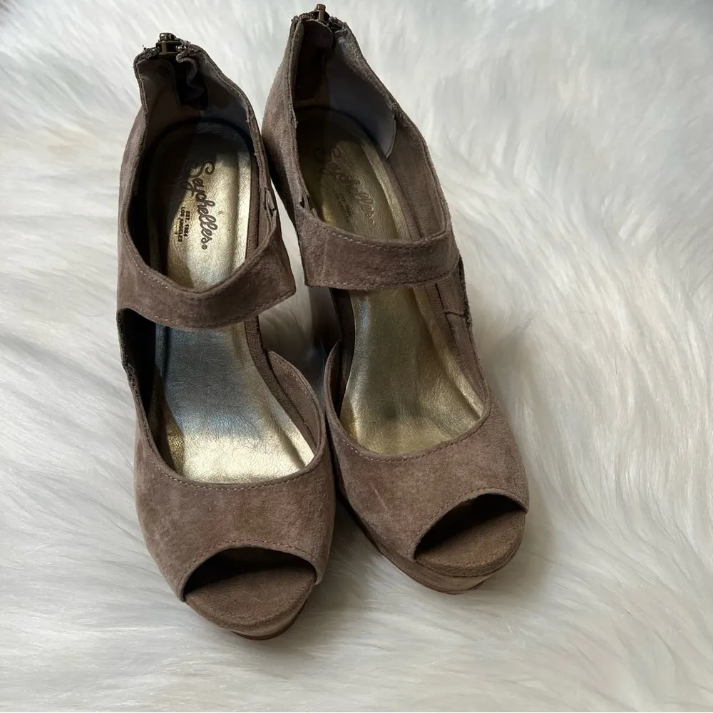 Seychelles Tan Suede Lather Platform Wedges - Image 5