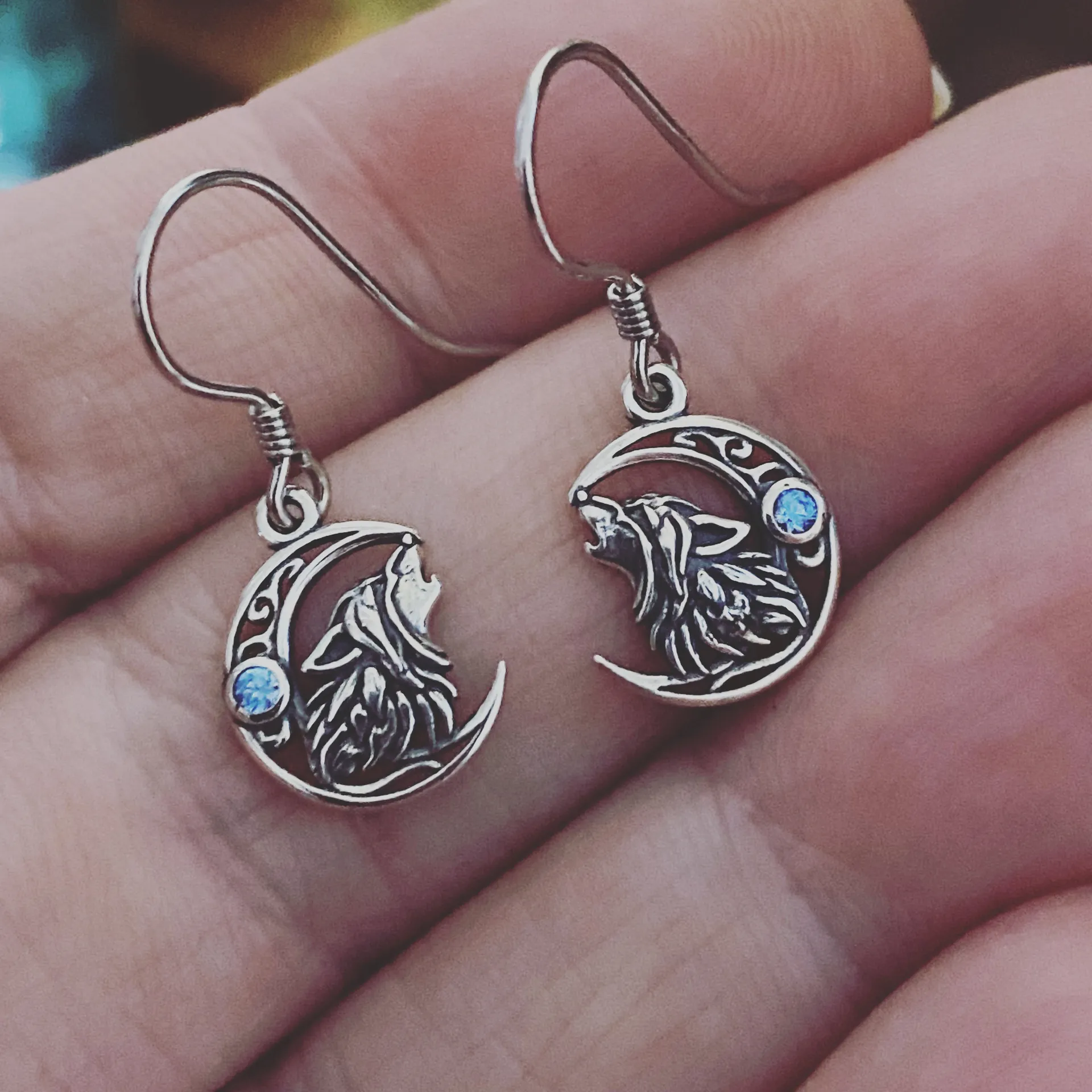 Wolf Moon Sterling Silver Blue Crystal Earrings - Image 6