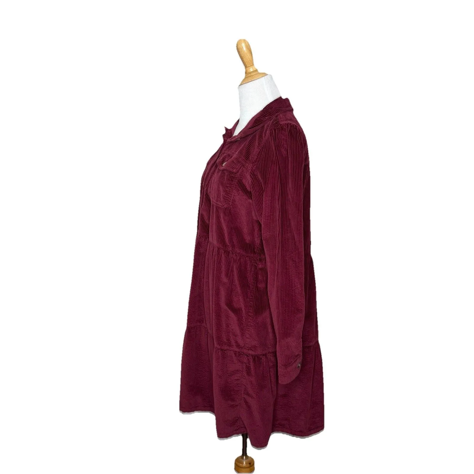 American Eagle Corduroy Long Sleeve Babydoll Dress Burgundy Size Small Tall - Image 2