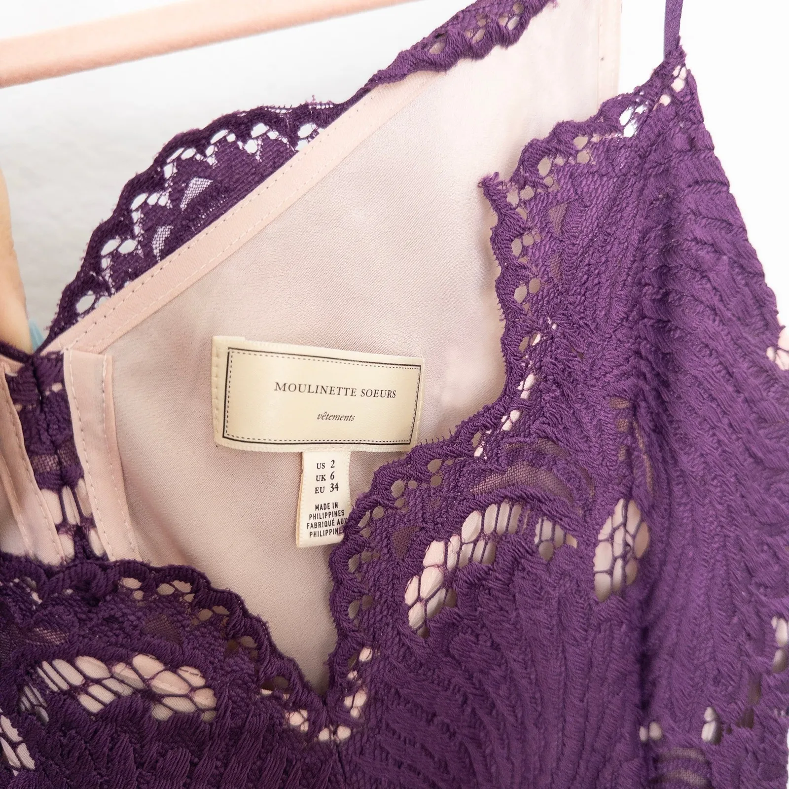 Moulinette Soeurs Womens Dress Size 2 Purple Lace Midi Boho Chic Ballet Romantic - Image 5