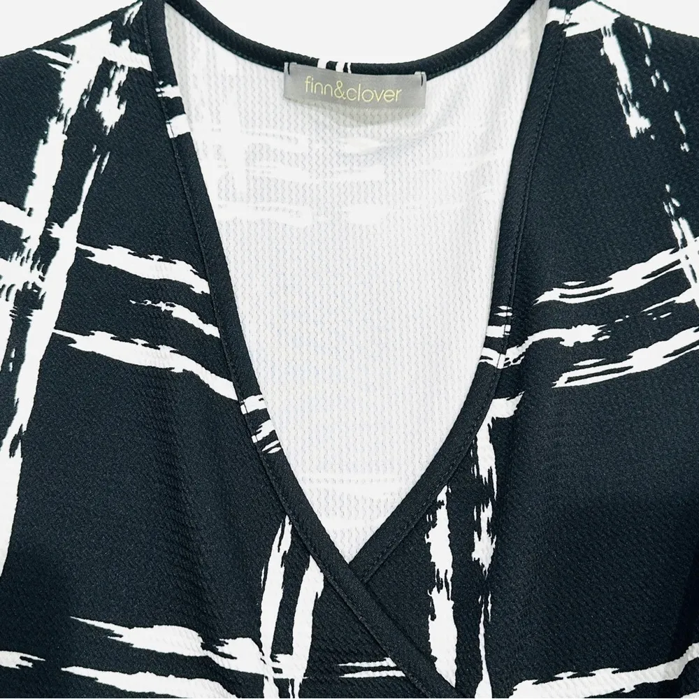 Finn & Clover Black & White Windowpane Plaid Cross Front Waffle Knit Dress - Image 2