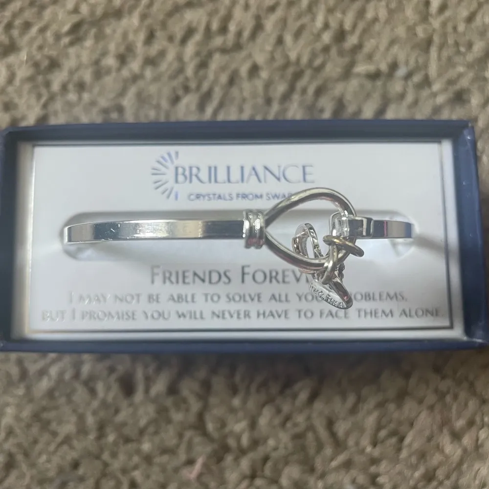 NWT Swarovski Crystals Brilliance Cuff Friendship Bracelet with 2 Heart Charms - Image 3