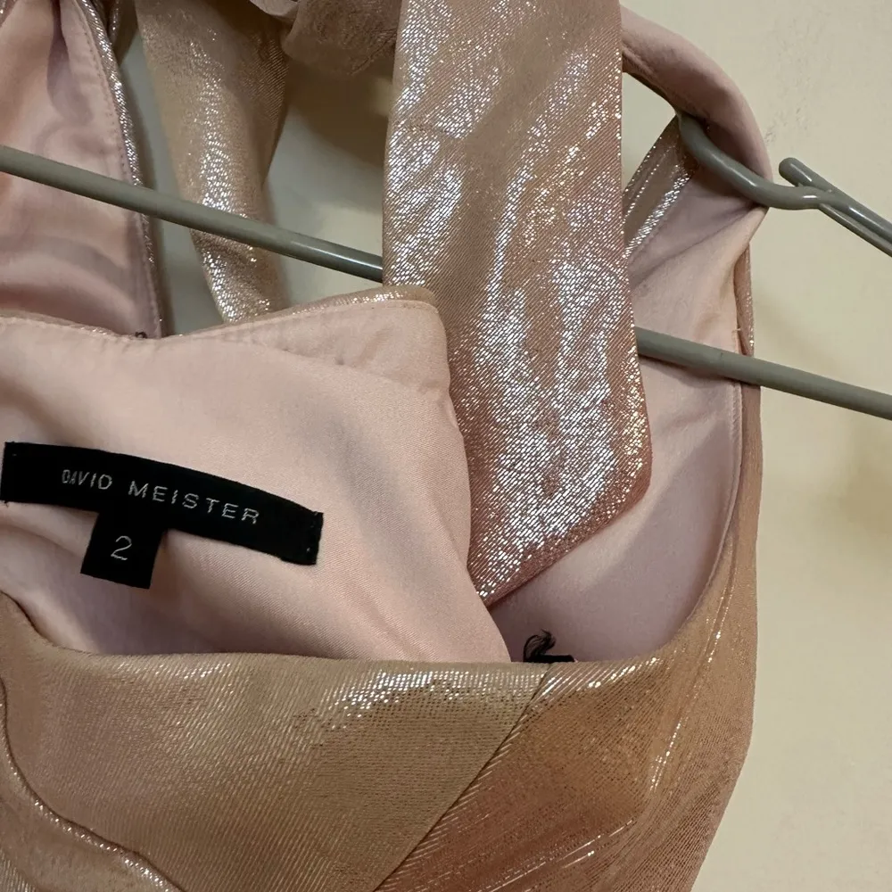 David Meister Rose Gold SILK metallic halter wedding guest gown dress maxi - Image 9