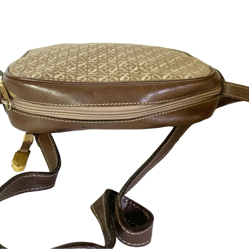 VINTAGE LOEWE BROWN LOGO CANVAS WITH LEATHER TRIM CROSSBODY BAG - Image 9