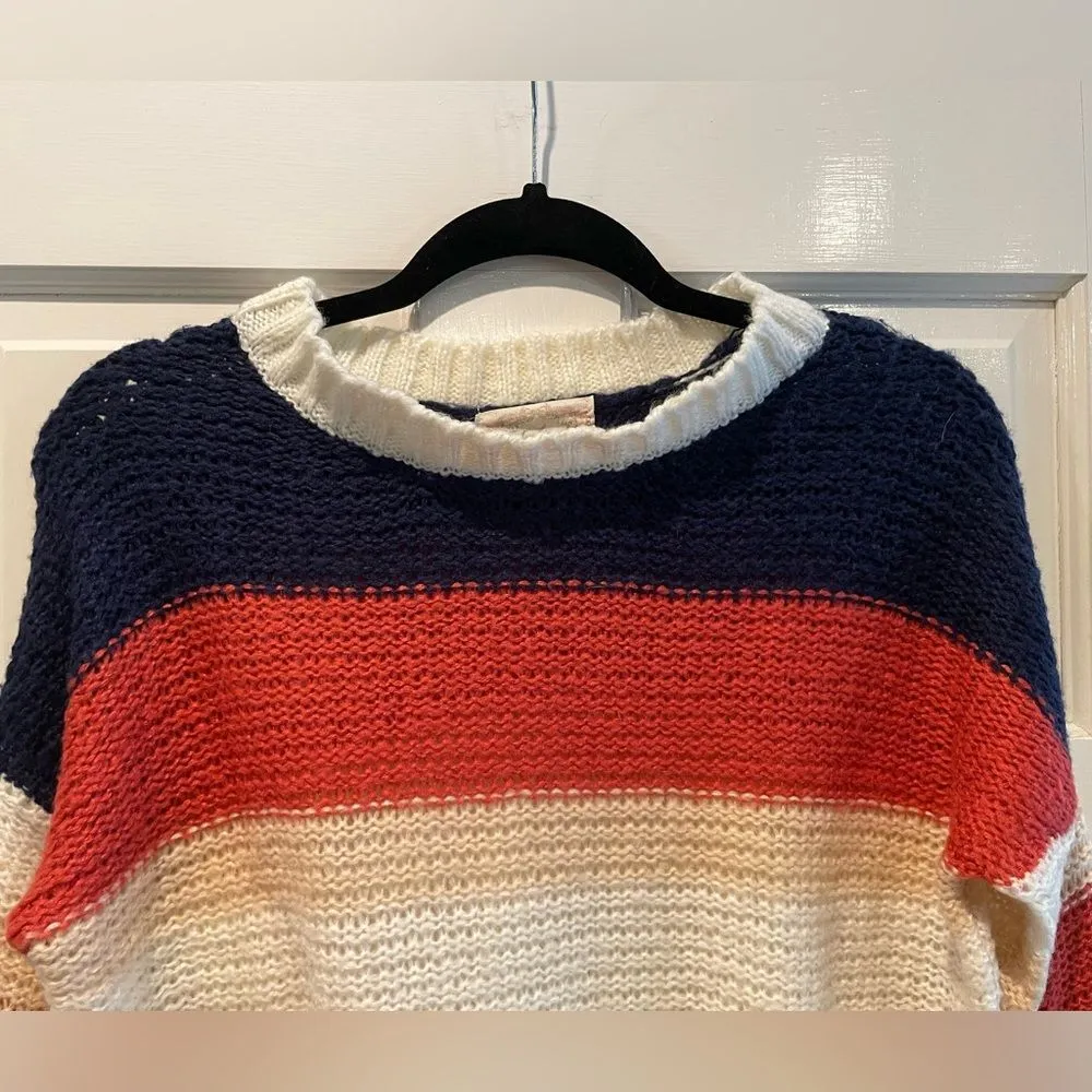 Ambiance Crewneck Knit Long Sleeve Sweater Blue White Orange Stripes Size Large Blue - Image 4