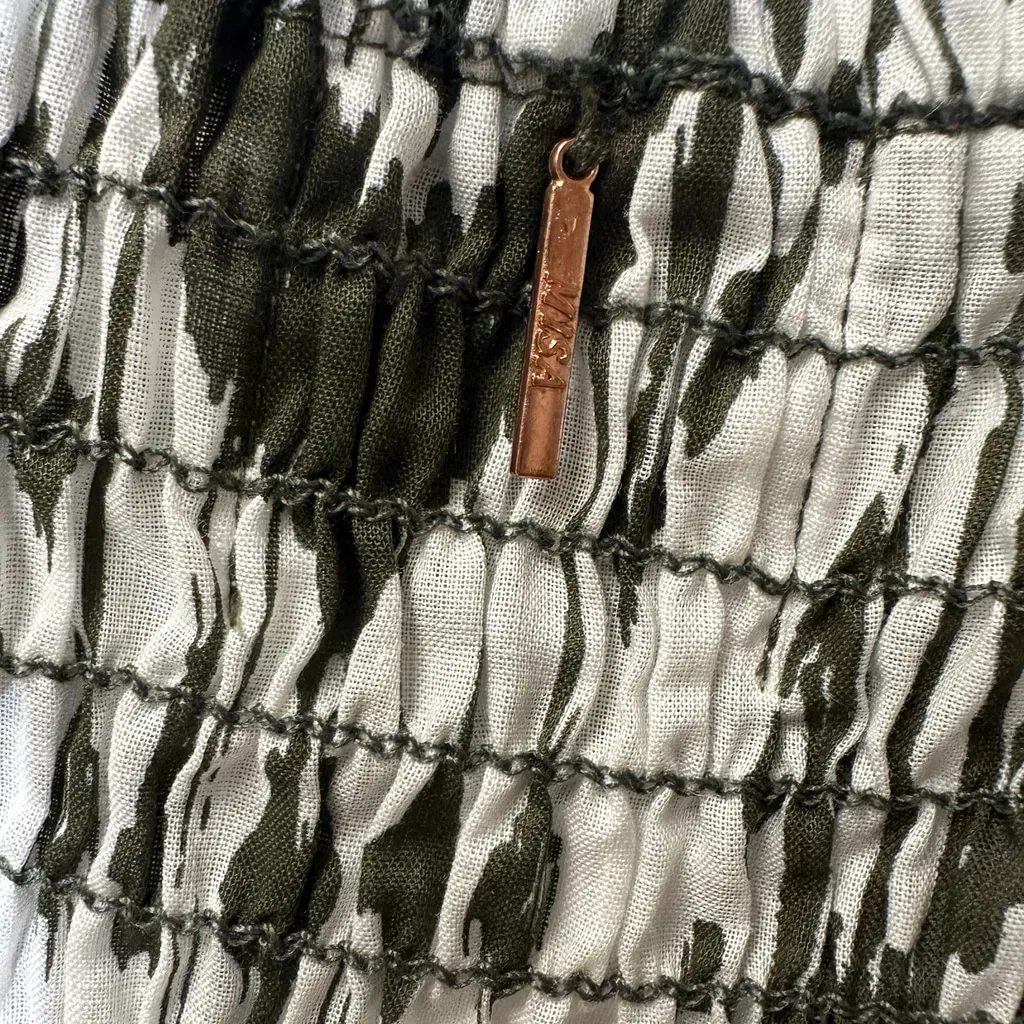 MISA Los Angeles Zadie Ikat Smocked Mini Dress Puff Sleeve S White Green Cotton - Image 8