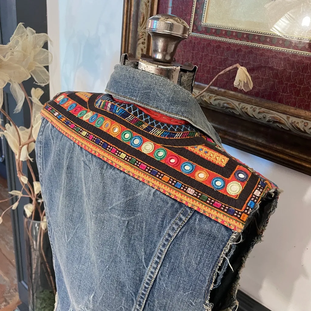 Vintage Denim & Supply Ralph Lauren Rare Jean Vest Southwestern - Sz S 🧡🎀 - Image 10